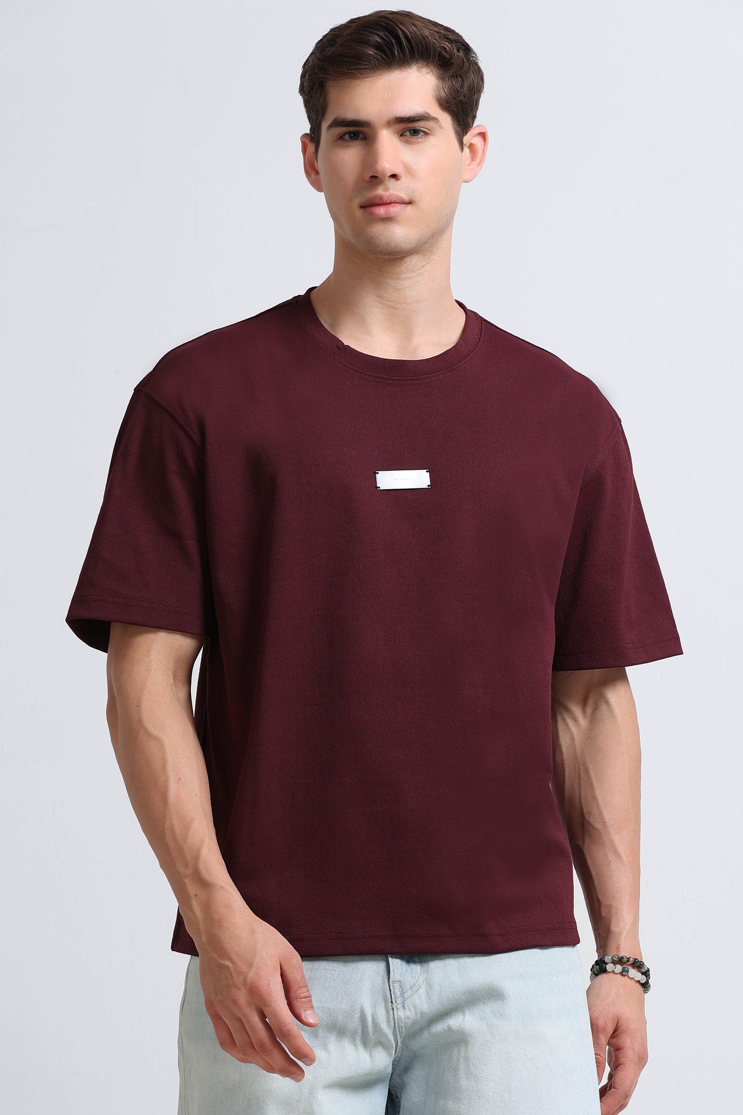 Essential Oversized Crew Neck T-Shirt Maroon