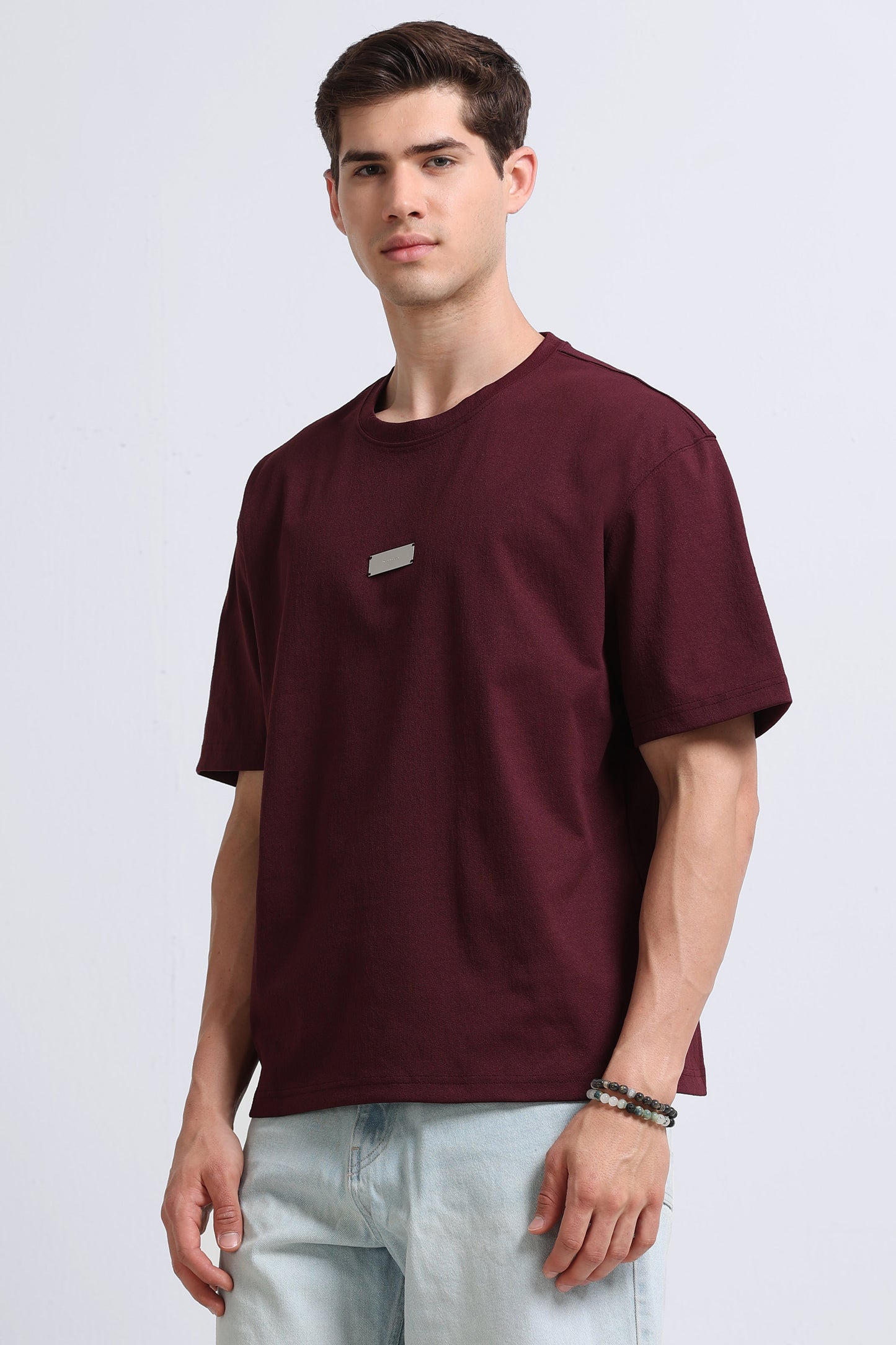 Essential Oversized Crew Neck T-Shirt Maroon