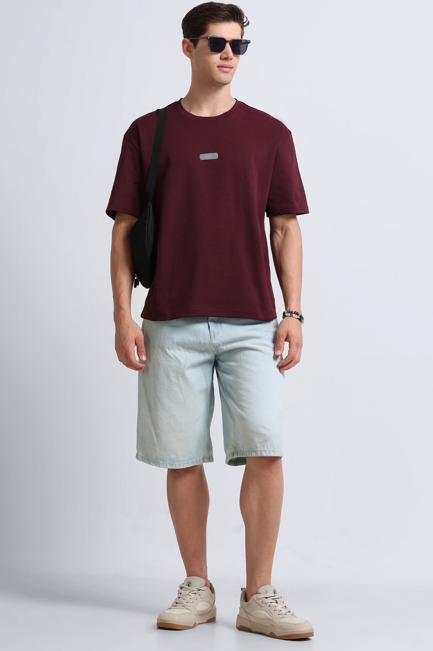 Essential Oversized Crew Neck T-Shirt Maroon