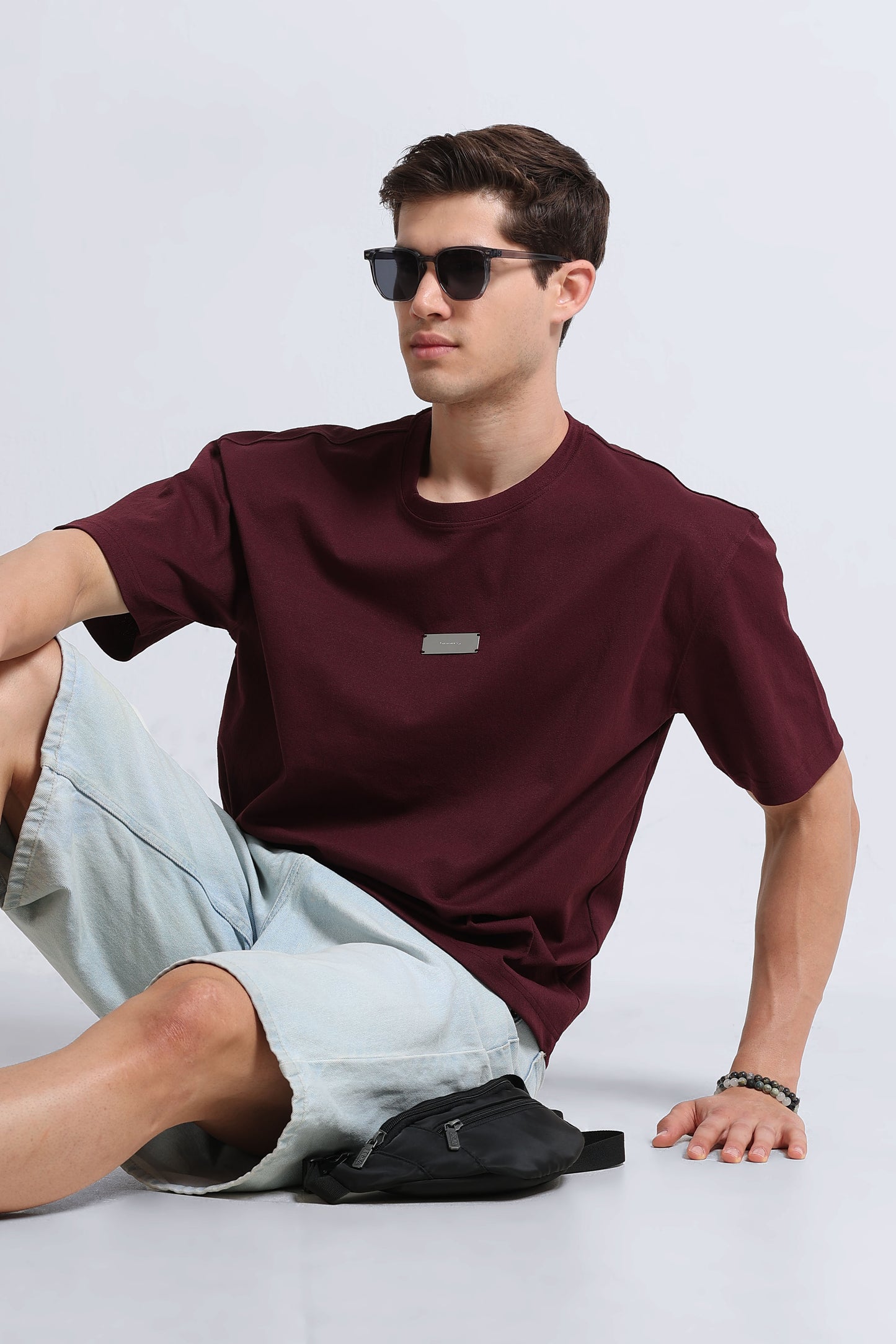 Essential Oversized Crew Neck T-Shirt Maroon