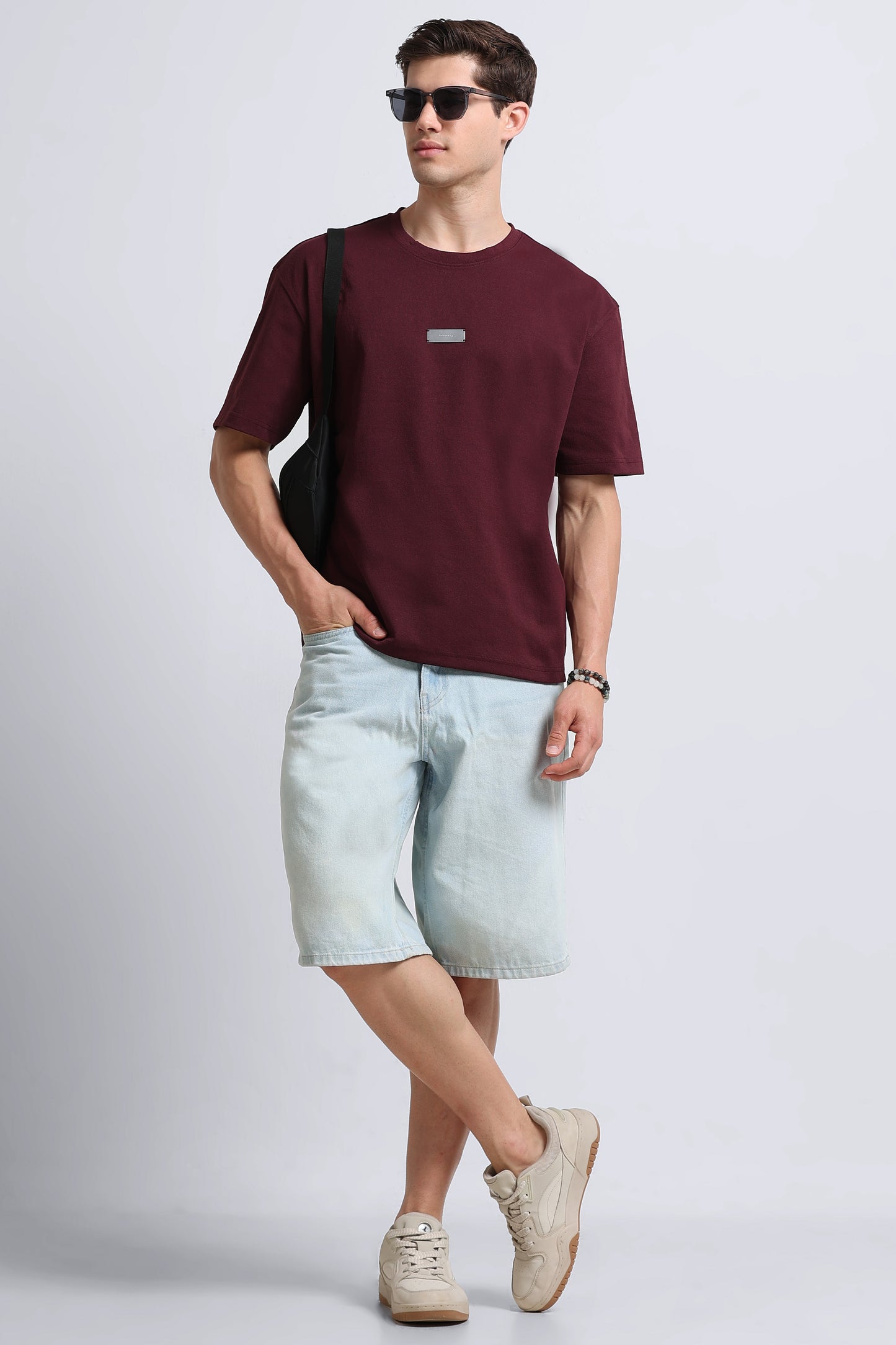 Essential Oversized Crew Neck T-Shirt Maroon