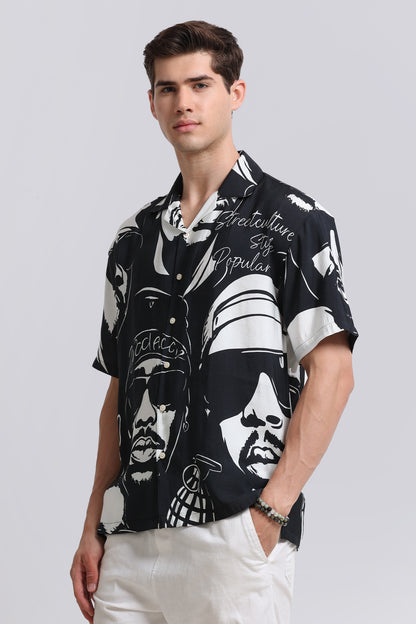 Oversized Graphic Print Shirt Black White