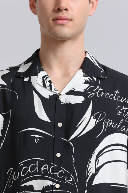 Oversized Graphic Print Shirt Black White