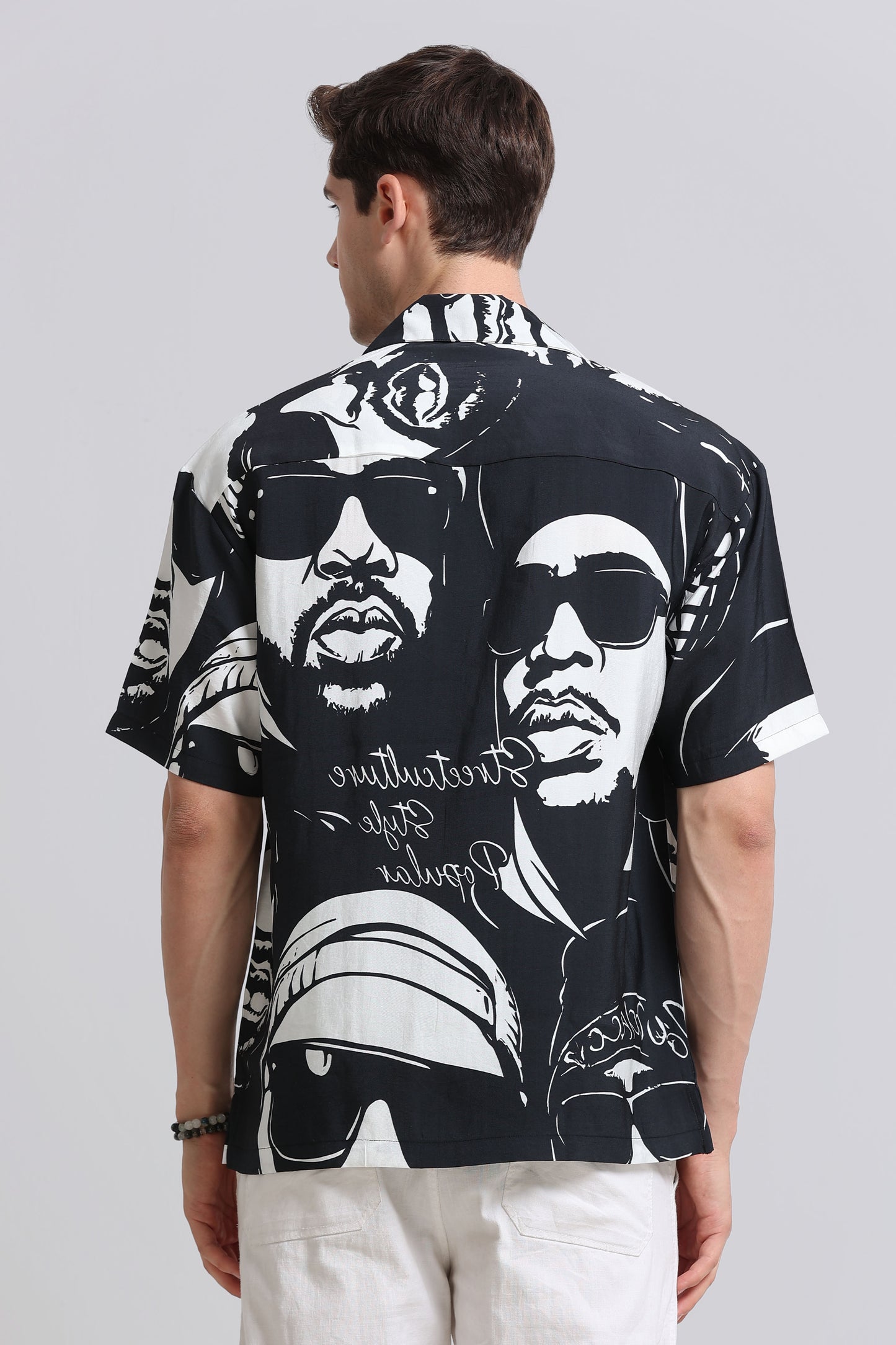 Oversized Graphic Print Shirt Black White