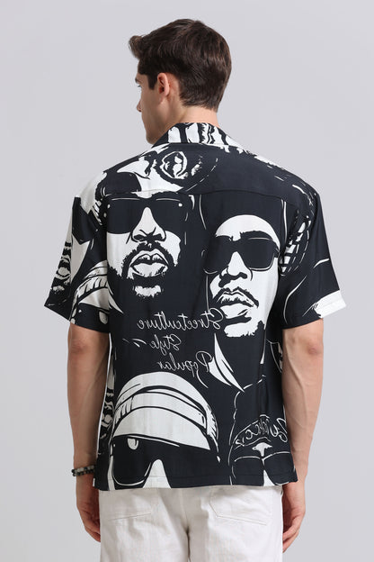 Oversized Graphic Print Shirt Black White