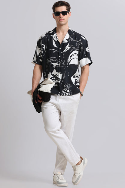 Oversized Graphic Print Shirt Black White