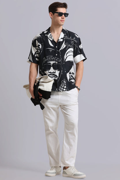 Oversized Graphic Print Shirt Black White