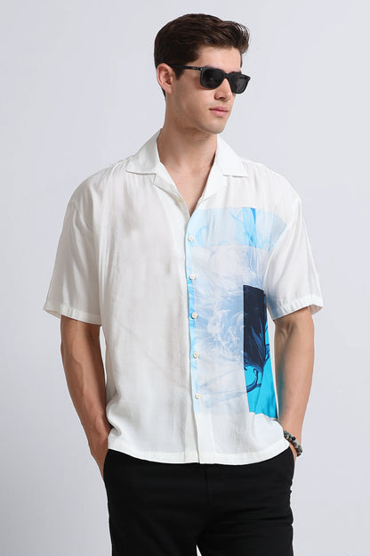 Oversized Graphic Print Shirt Blue