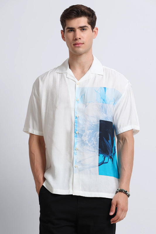 Oversized Graphic Print Shirt Blue