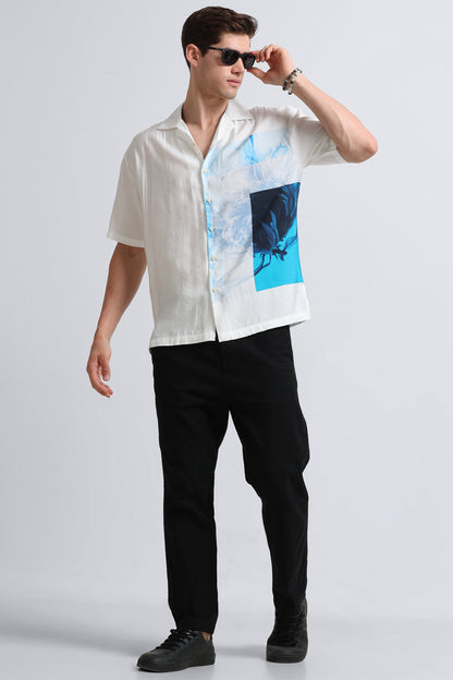 Oversized Graphic Print Shirt Blue