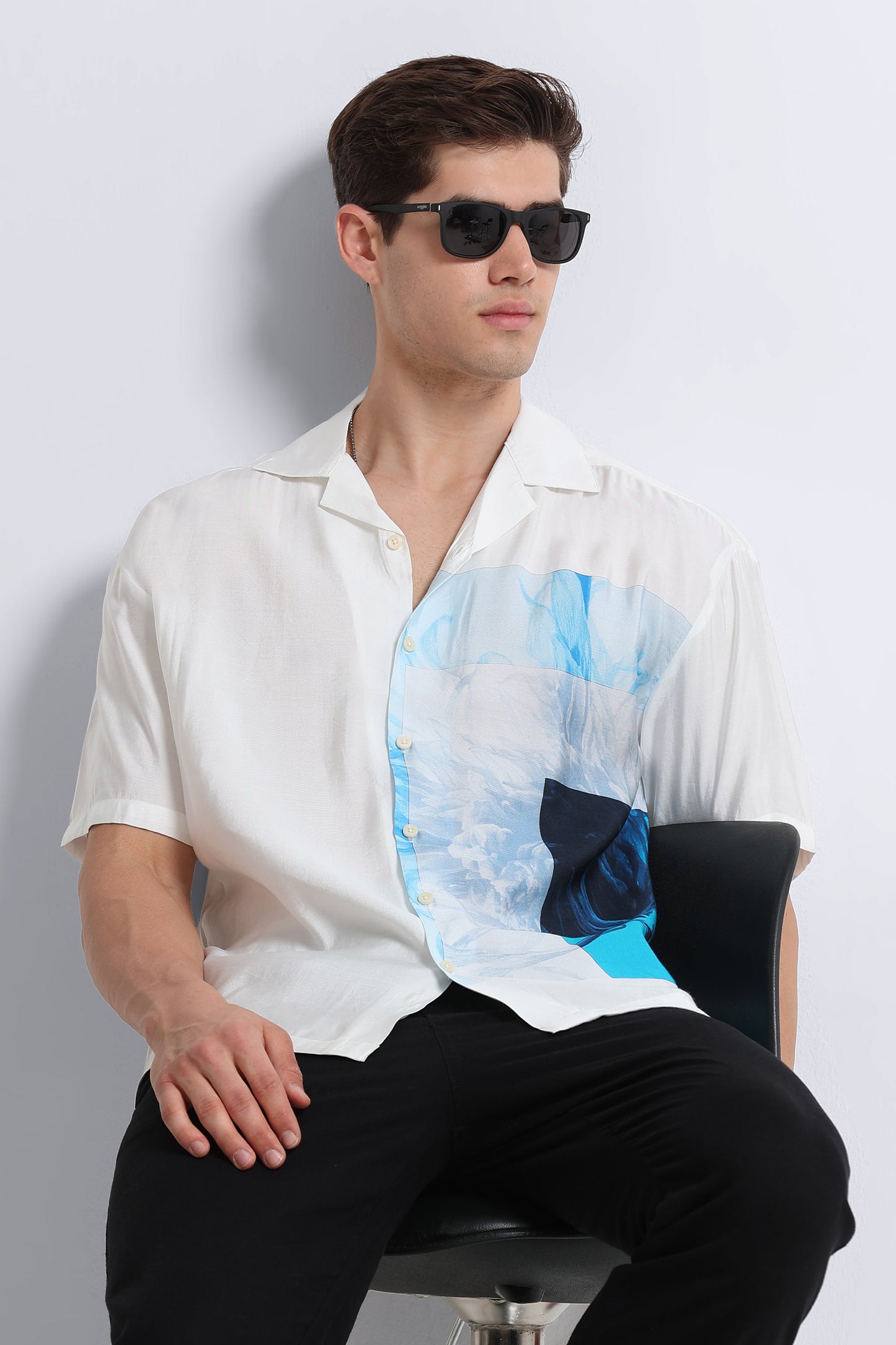 Oversized Graphic Print Shirt Blue