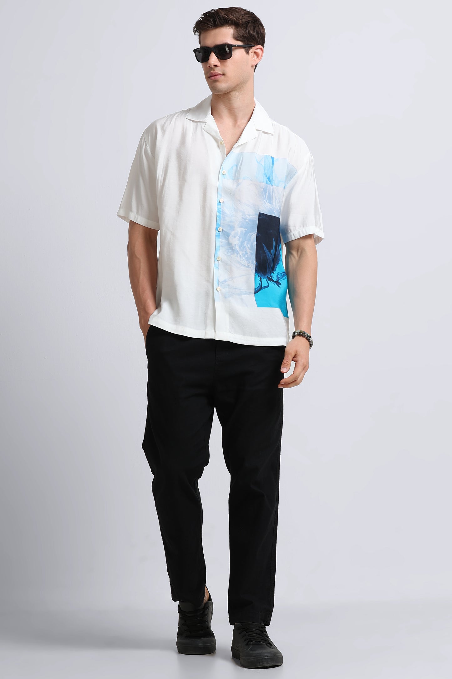 Oversized Graphic Print Shirt Blue
