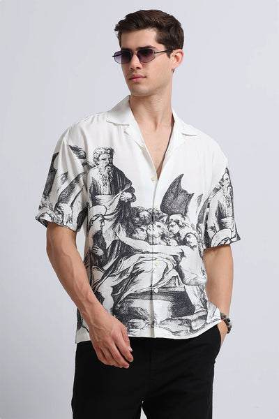 Oversized Graphic Print Shirt Grey White