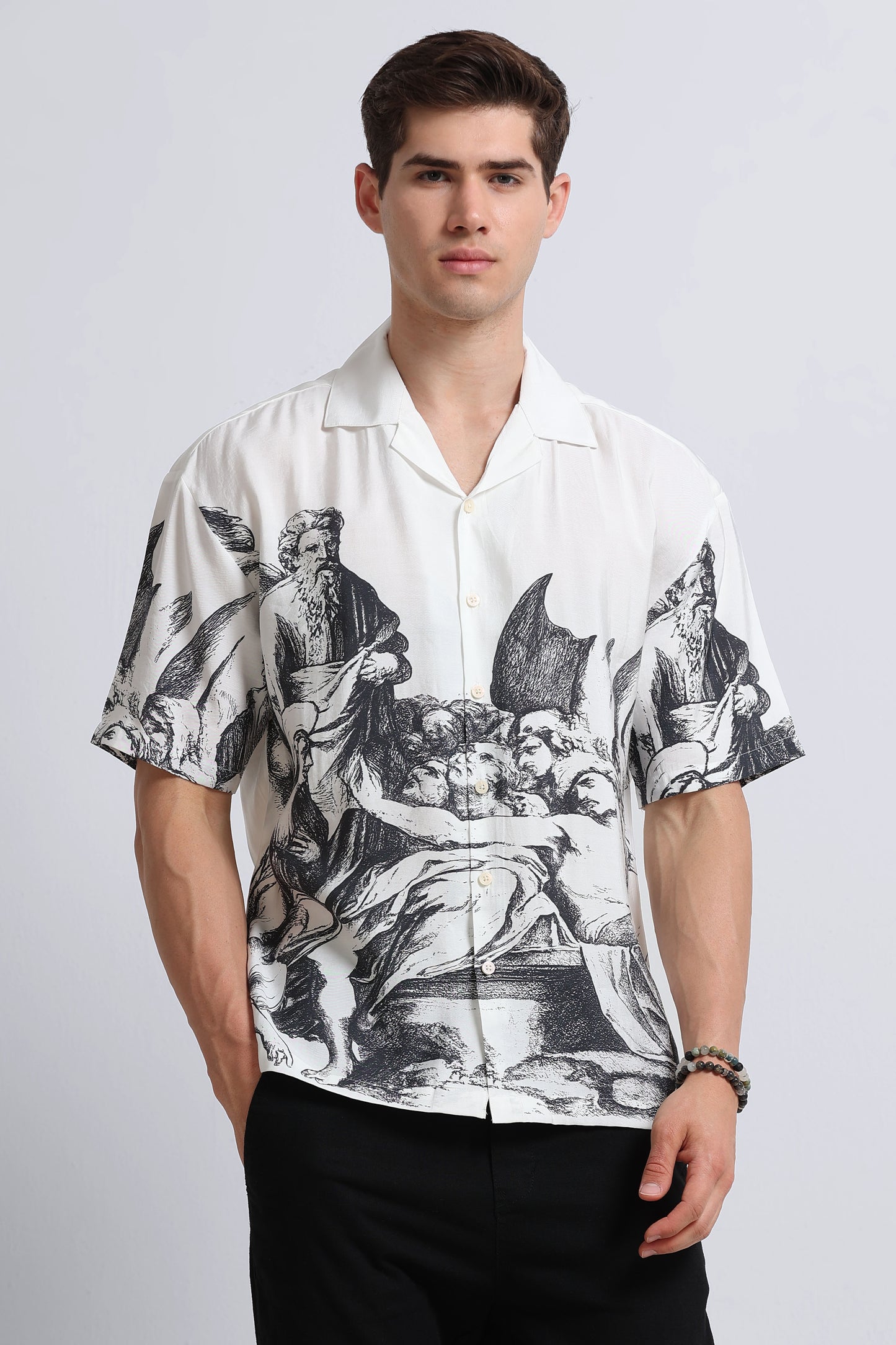 Oversized Graphic Print Shirt Grey White