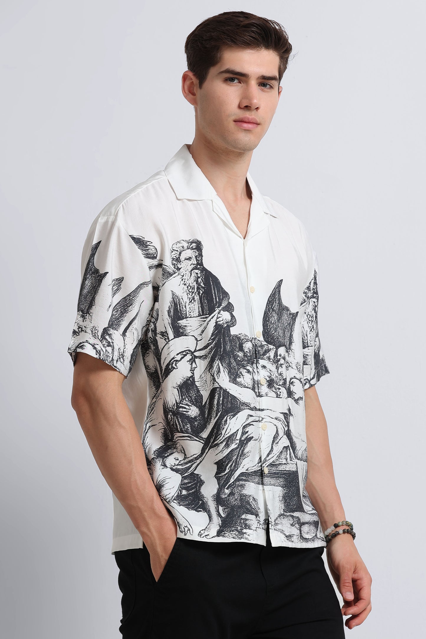 Oversized Graphic Print Shirt Grey White