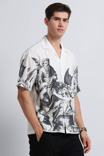Oversized Graphic Print Shirt Grey White