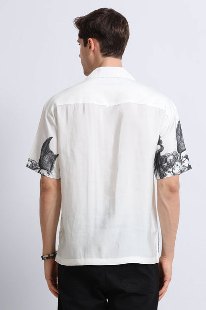 Oversized Graphic Print Shirt Grey White