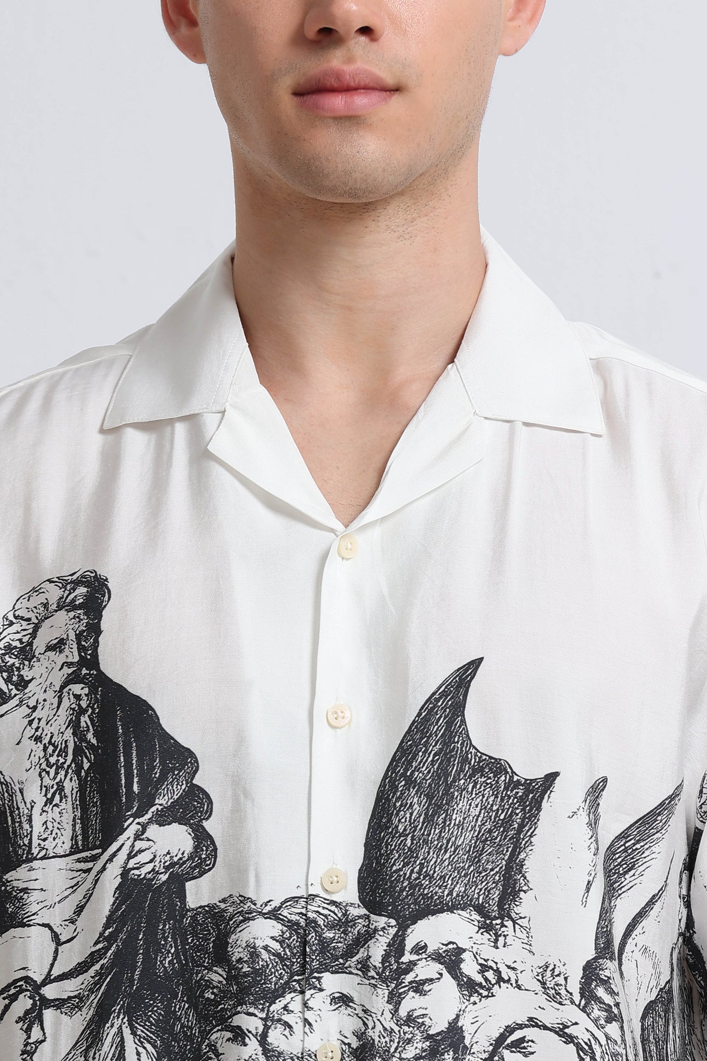 Oversized Graphic Print Shirt Grey White