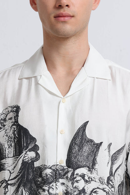 Oversized Graphic Print Shirt Grey White
