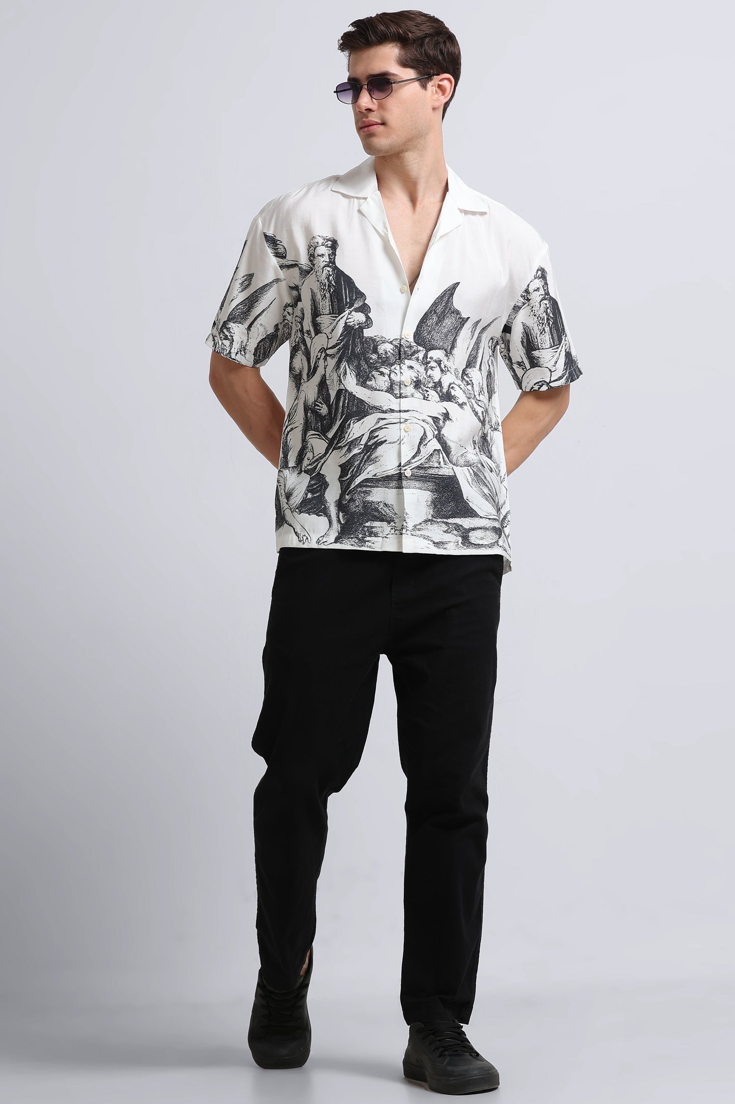 Oversized Graphic Print Shirt Grey White