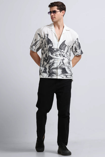 Oversized Graphic Print Shirt Grey White