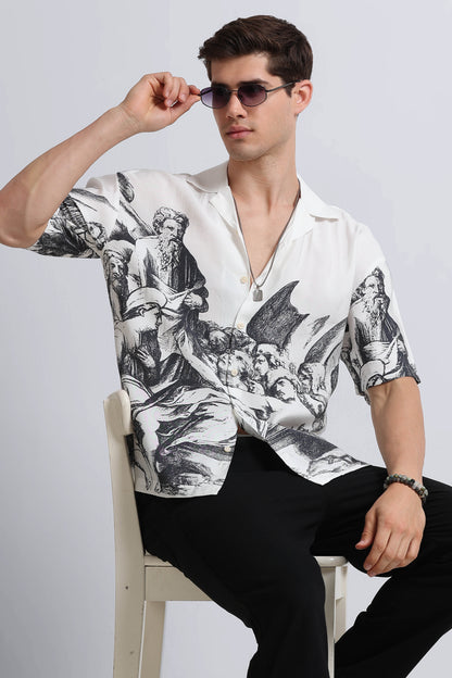 Oversized Graphic Print Shirt Grey White