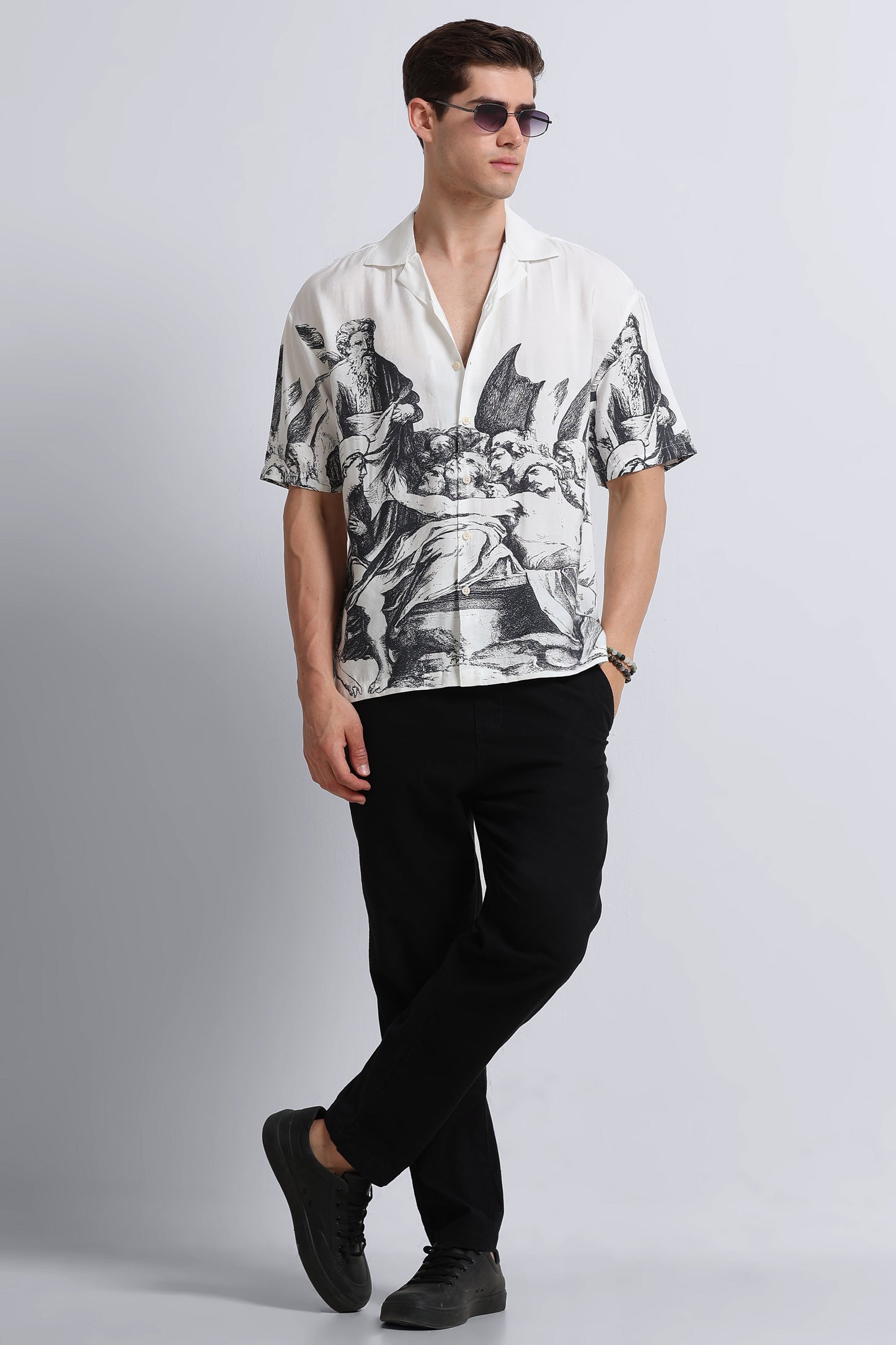 Oversized Graphic Print Shirt Grey White
