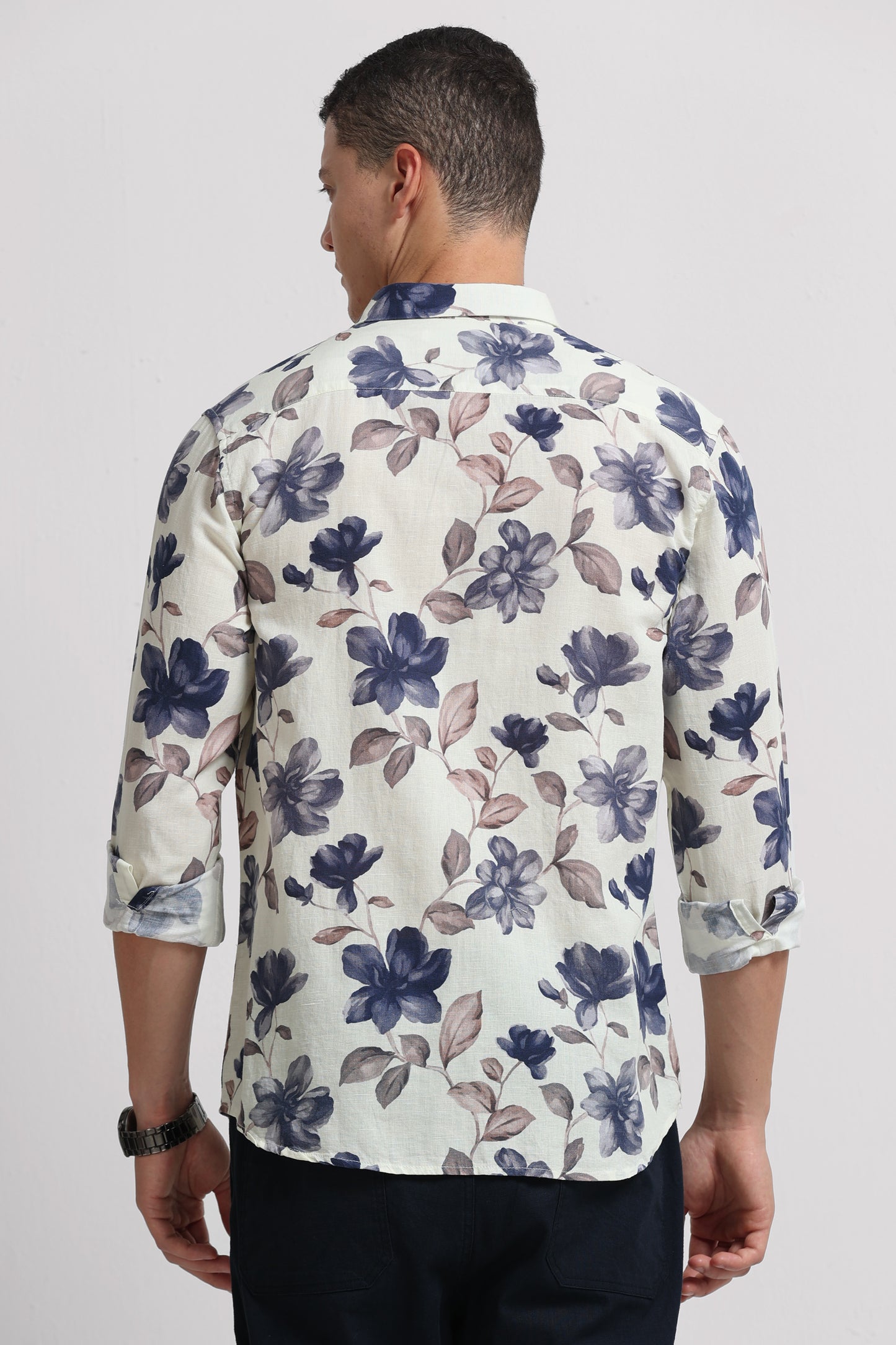 Cotton Linen Digital Printed Shirt Cream Beige
