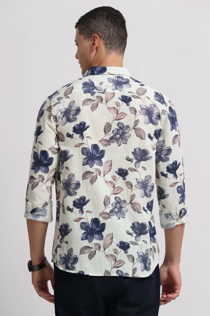 Cotton Linen Digital Printed Shirt Cream Beige