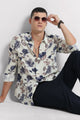 Cotton Linen Digital Printed Shirt Cream Beige