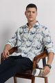 Cotton Linen Digital Printed Shirt Navy White