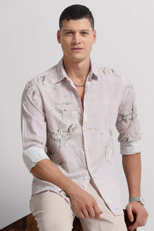 Cotton Linen Digital Printed Shirt Lt Pink