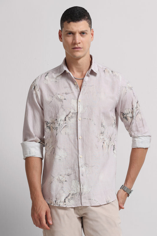 Cotton Linen Digital Printed Shirt Lt Pink
