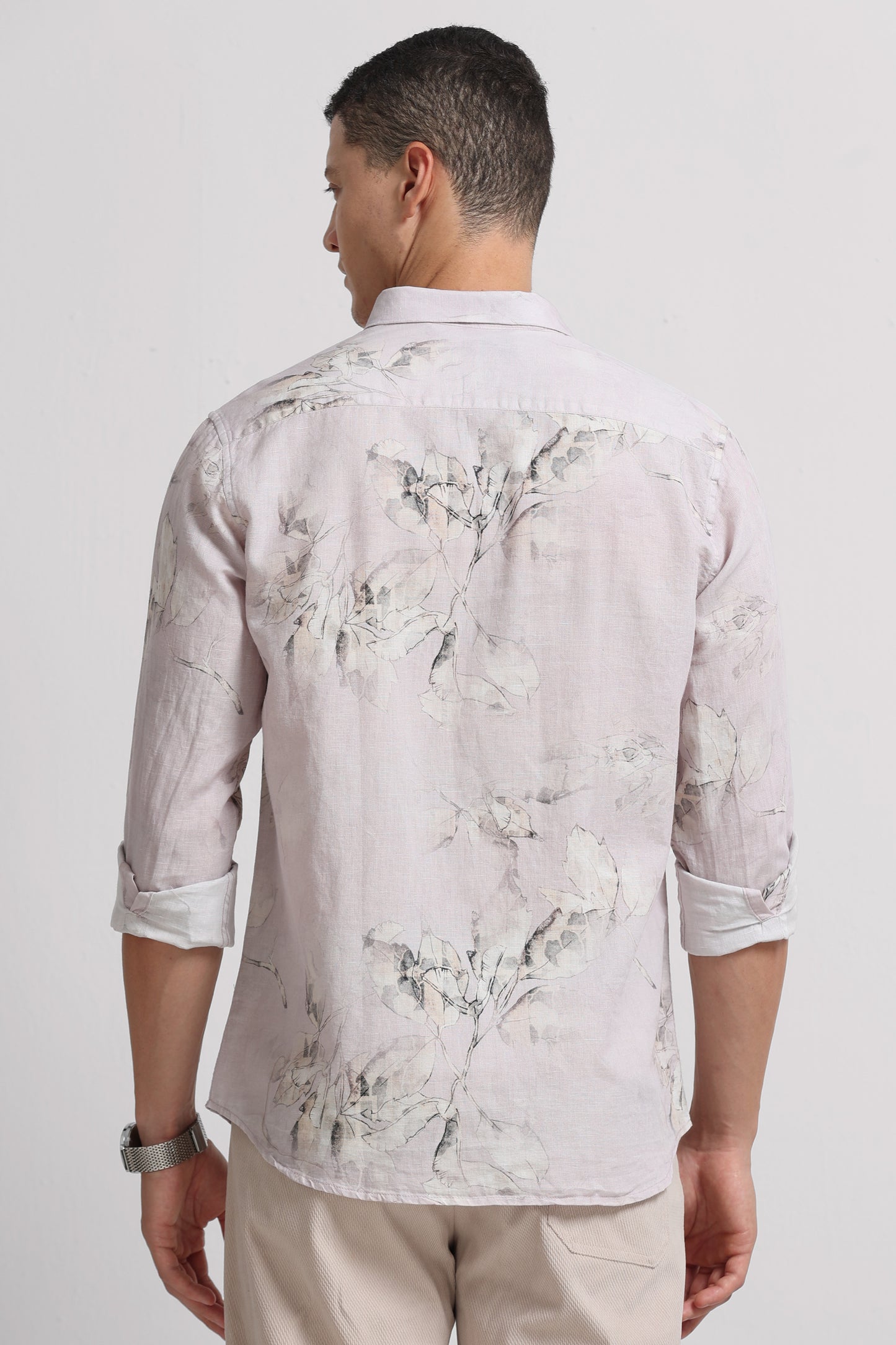 Cotton Linen Digital Printed Shirt Lt Pink