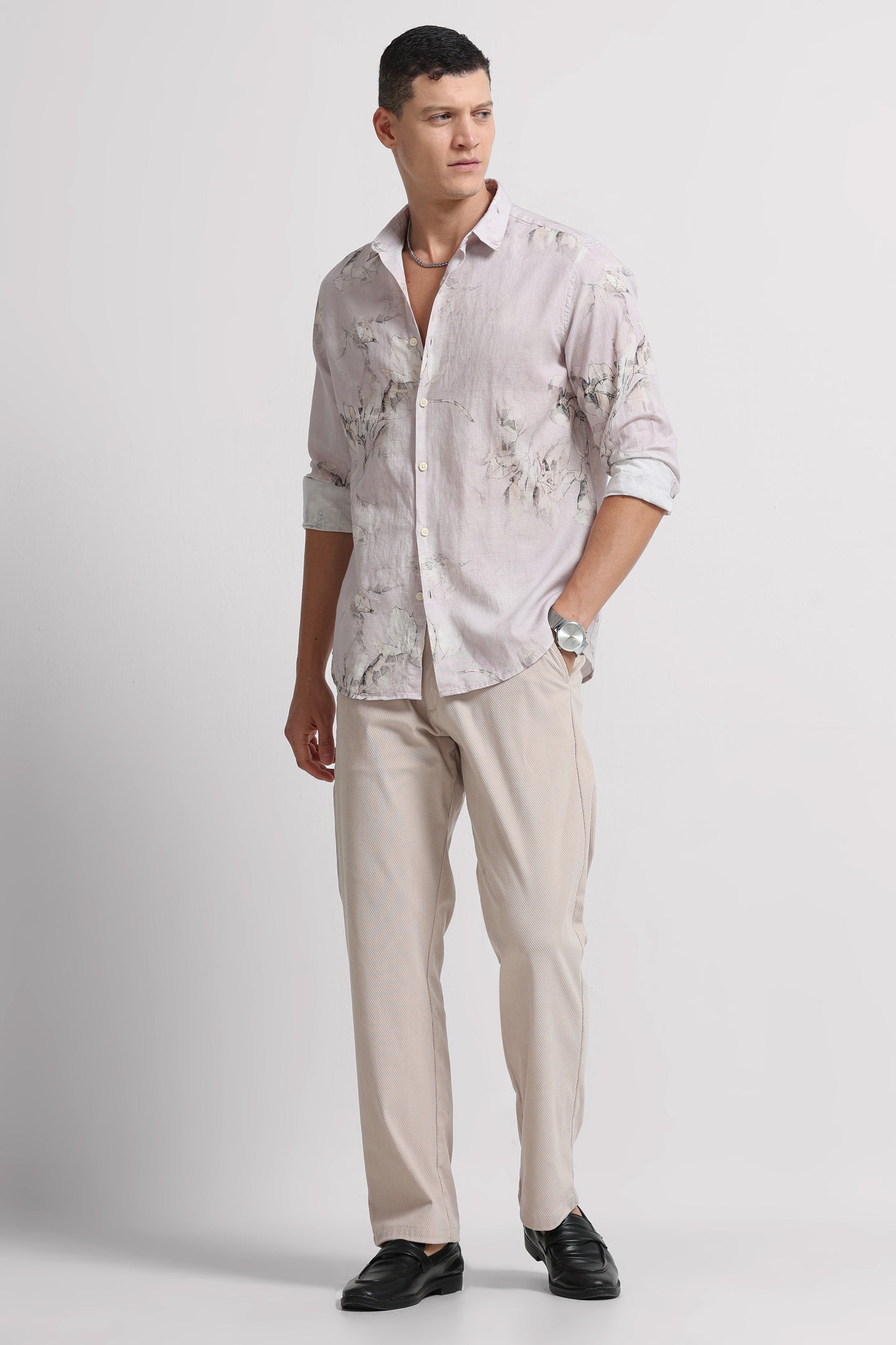Cotton Linen Digital Printed Shirt Lt Pink