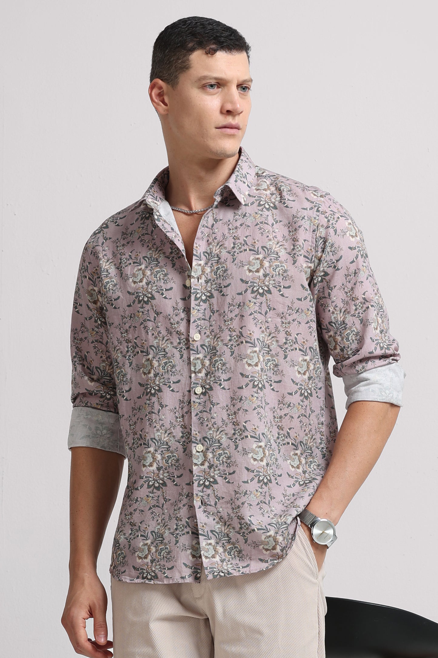 Cotton Linen Digital Printed Shirt Pink