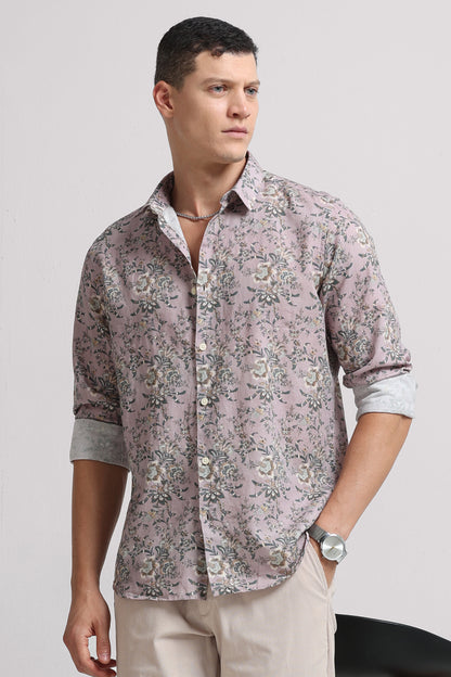 Cotton Linen Digital Printed Shirt Pink