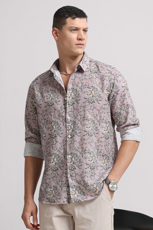 Cotton Linen Digital Printed Shirt Pink