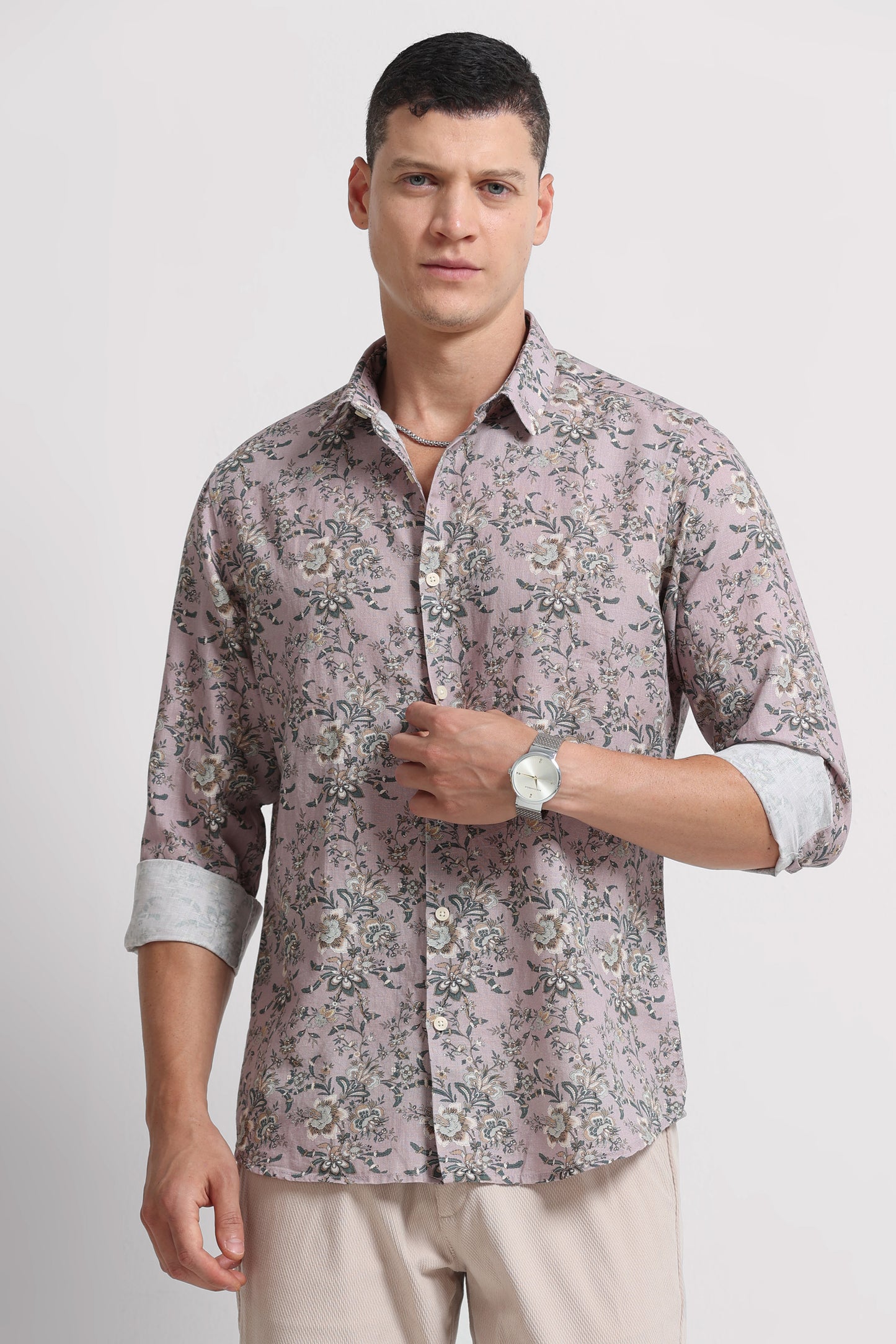 Cotton Linen Digital Printed Shirt Pink