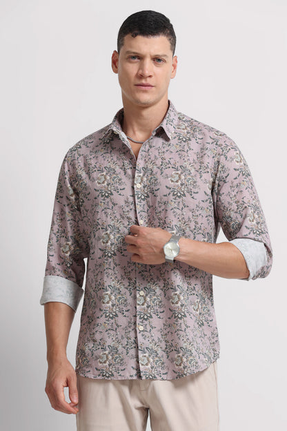 Cotton Linen Digital Printed Shirt Pink