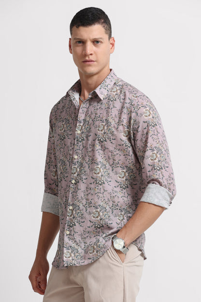 Cotton Linen Digital Printed Shirt Pink