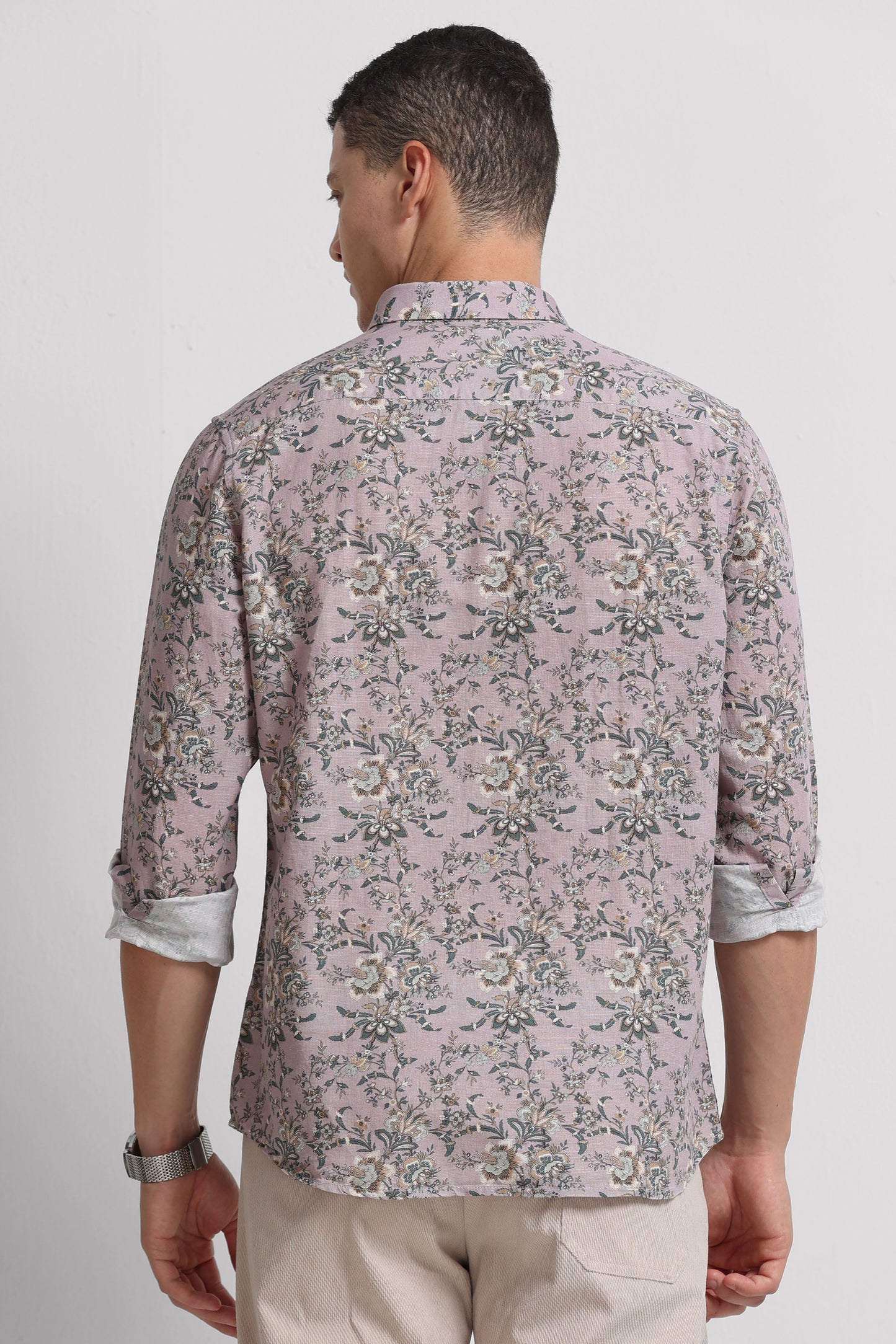 Cotton Linen Digital Printed Shirt Pink