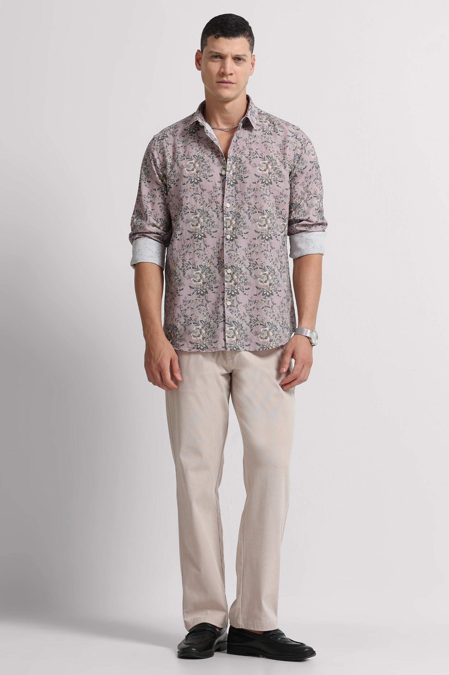 Cotton Linen Digital Printed Shirt Pink