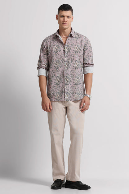 Cotton Linen Digital Printed Shirt Pink