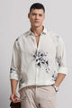 Cotton Linen Digital Printed Shirt White Grey