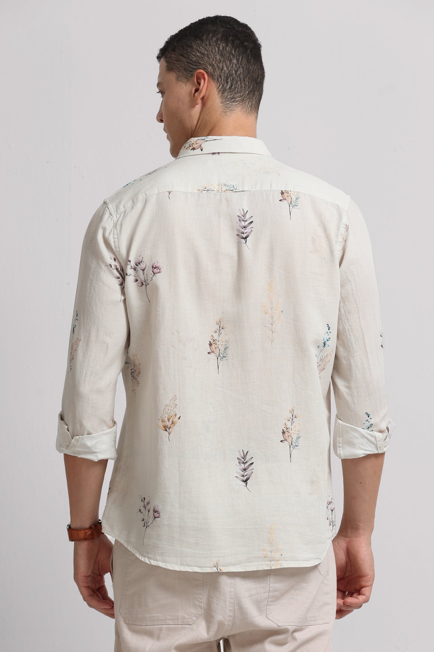 Cotton Linen Digital Printed Shirt Off White