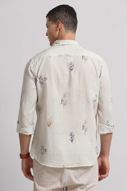 Cotton Linen Digital Printed Shirt Off White