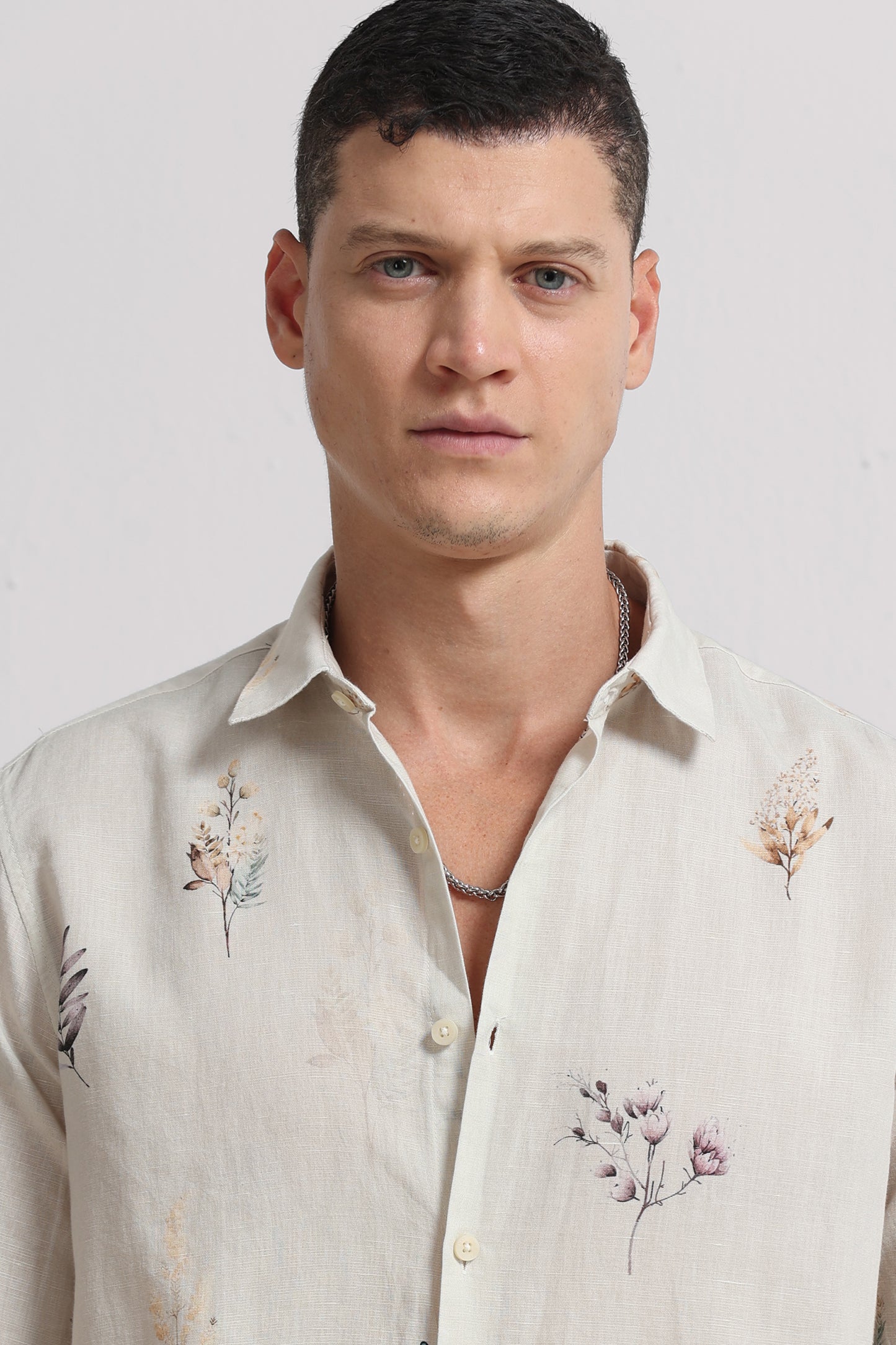 Cotton Linen Digital Printed Shirt Off White