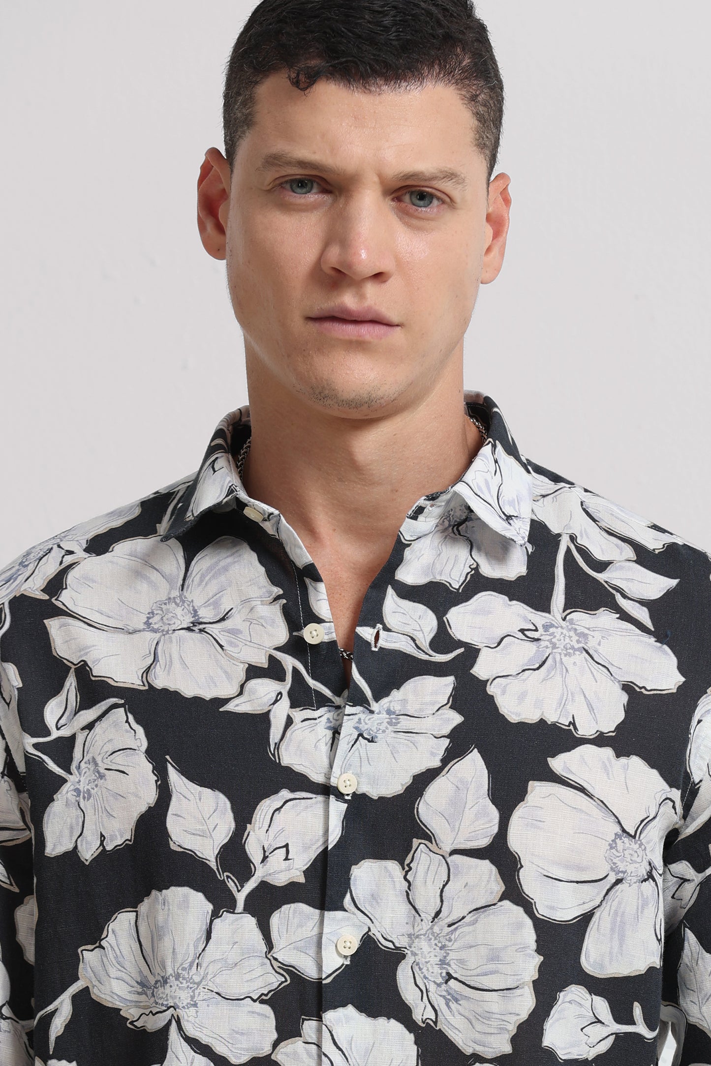 Cotton Linen Digital Printed Shirt White Black