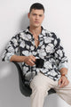Cotton Linen Digital Printed Shirt White Black